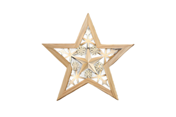 5227 wooden Christmas star decor isolated on a transparent background