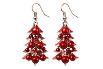 4984 red Christmas earrings isolated on a transparent background