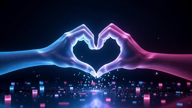 Heart hands love neon glow pink blue romance relationship valentine's day affection passion 100