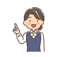 人差し指を立てて説明している制服の女性