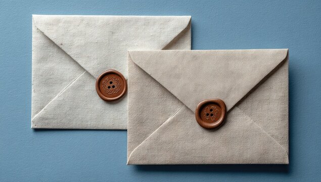Two Beige Envelopes with Brown Seals on a Light Blue Background - Powered by Adobe