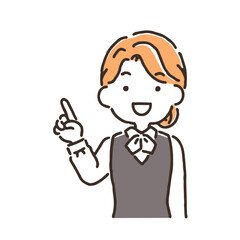 人差し指を立てて説明している制服の女性