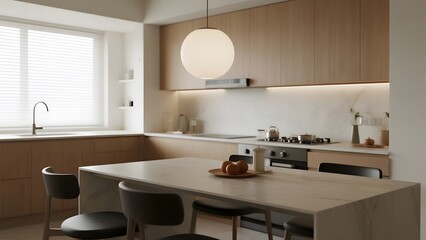Modern Kitchen with Minimalist Design and Wooden Accents
