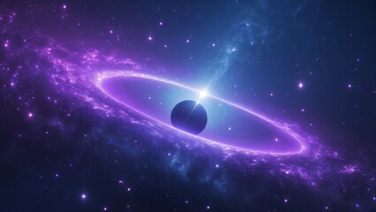 Purple Cosmic Black Hole with Glowing Accretion Ring in Deep Space