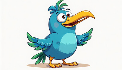 Fototapeta premium A charming cartoon bird character with bright colors, playful details, and an expressive, cheerful style. Designed with a cute and friendly appearance, this illustration is perfect for children’s book