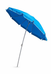 Vibrant Blue Beach Umbrella Tilted Against White