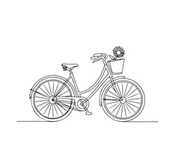 Obraz premium Cute One Line Art of Cyclist with Flower Basket – Whimsical Outdoor Lifestyle Illustration