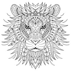 Animal illustration coloring book, flower pattern, exotic ethnic traditional ornament, creative decoration, cartoon outline hand drawing.