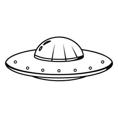 Simple Black Line Art of Alien Spaceship UFO Icon with a White Background