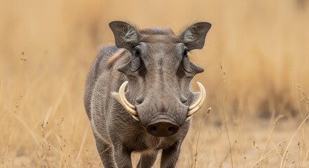Close-up Portrait of a Warthog in the African Savannah