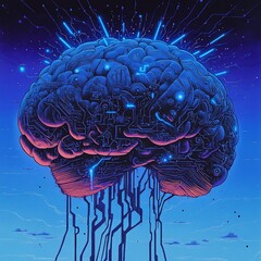 Digital Brain with Circuitry, AI, and Mind.
