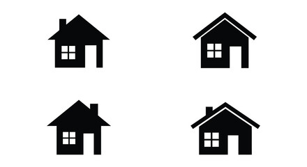 Four different black house icons on a white background