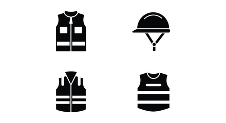 Safety vests and hard hat icons for construction and industrial use