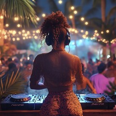 DJ Woman Nightclub Party Lights.