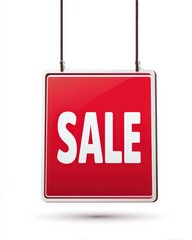 Red Sale Sign: A vibrant red sign announces SALE, suspended with a simple, clean design that's eye-catching and conveys promotional messages