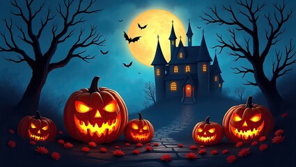 Halloween background with pumpkin and bats