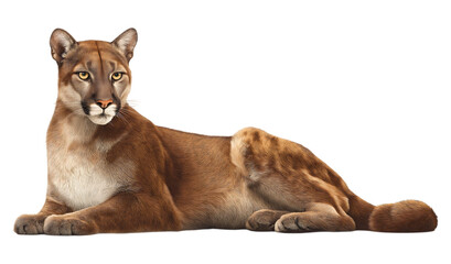 Obraz premium Majestic Cougar Resting: A Detailed Illustration of a Powerful Wild Cat isolated on a transparent background