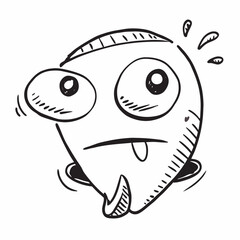 Obraz premium Whimsical cartoon character with bulging eyes and tongue sticking out, perfect for expressing quirky humor and lighthearted fun, this scalable graphic adds a touch of playful charm