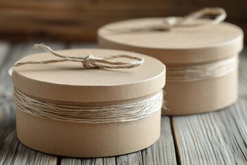 Eco Gift Boxes on Wooden Table.