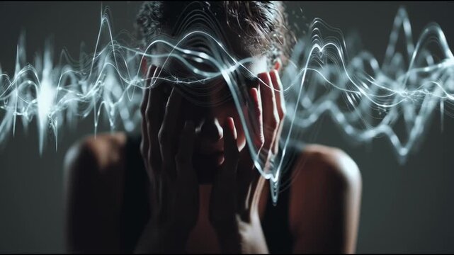 Gaslight manipulation toxic narcissism. A person in distress covering their face with hands and surrounded by smoke.