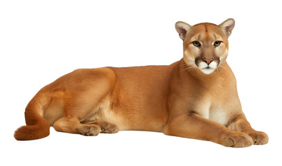 Obraz premium Majestic Cougar Lying Down on Black Background - Wildlife Power and Grace isolated on a transparent background
