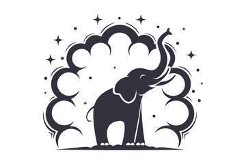 Stylized Elephant with Celestial Cloud on White Background Design