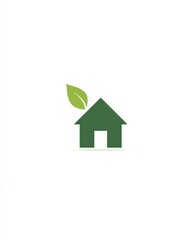 Fototapeta premium Eco-Friendly Home: A minimalist icon featuring a green house crowned with a vibrant leaf, symbolizing sustainable living and environmental consciousness.