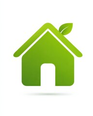 Fototapeta premium Green Home Emblem: A simple green house emblem with a leaf symbol, representing eco-friendly home and sustainable living.