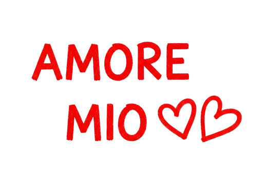 Amore mio italian phrase with hearts symbolizing love and affection transparent background