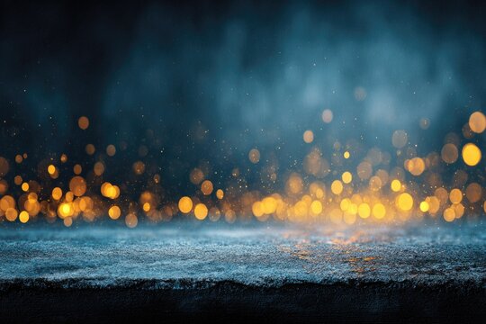 Dark, smoky background with golden lights on a textured surface