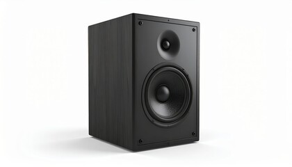 Obraz premium Sleek black speaker with a modern design, perfect for enhancing home audio systems or professional sound setups.