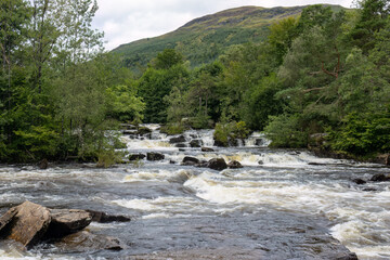 Falls of Dochart rapids in Killin, Tayside, Scotland