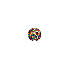 Obraz premium Colorful, abstract design; stylized figure, geometric patterns in vibrant hues on a black background