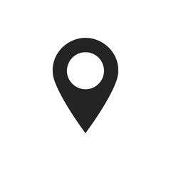Black location pin icon isolated on a white background.