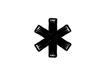 Obraz premium Black asterisk symbol with a hand-drawn textured appearance isolated on white transparent background