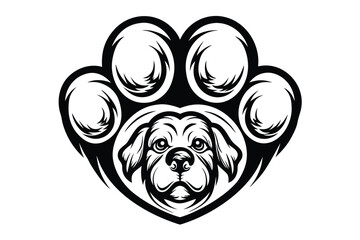 Stylized Paw Print with Heart Design on White Background Pet Motif