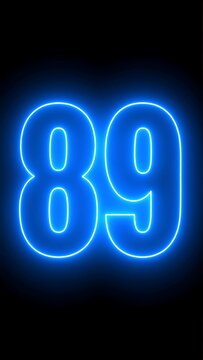 Bright blue neon numbers eighty-nine on black