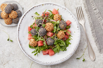 Cream cheese balls with watermelon