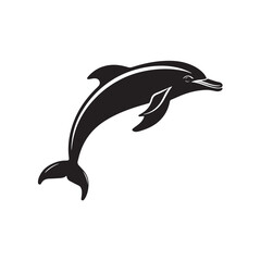 Fototapeta premium Jumping dolphin silhouette, Marine Animal Vector on White Background