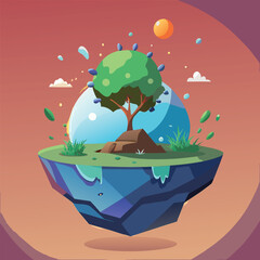 Fototapeta premium Floating Island World with Tree and Nature Elements