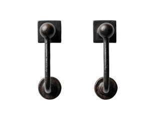 Two dark-toned metal cabinet handles