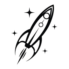 Rocket Ship Icon with Stars on a Clean White Background © SWORNALY