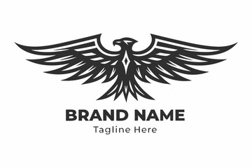 Fototapeta premium Minimalist Design of an Eagle with Wide Open Wings on White Background
