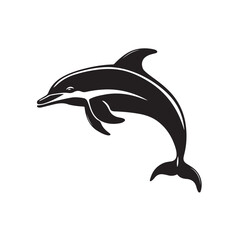 Jumping dolphin silhouette, Marine Animal Vector on White Background