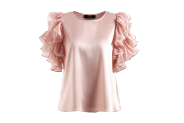 Light pink satin top with ruffled sleeves