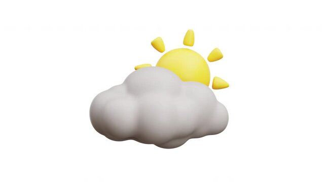 3D Animation of a bright yellow sun partially hidden behind a fluffy cloud