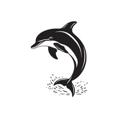 Obraz premium Jumping dolphin silhouette, Marine Animal Vector on White Background
