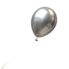 Obraz premium A single silver balloon with a white string floats against a stark black background in a studio shot created with generated ai