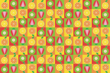 Abstract pattern of fruit with leaf on color background.