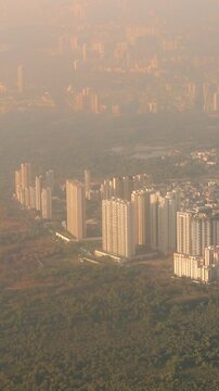 Ghansoli, Navi Mumbai, Maharashtra, India. Mumbai Metropolitan Region. Aerial View From Airplane Window On View of the Mumbai suburb district. Evening morning sunset sunrise light. residential